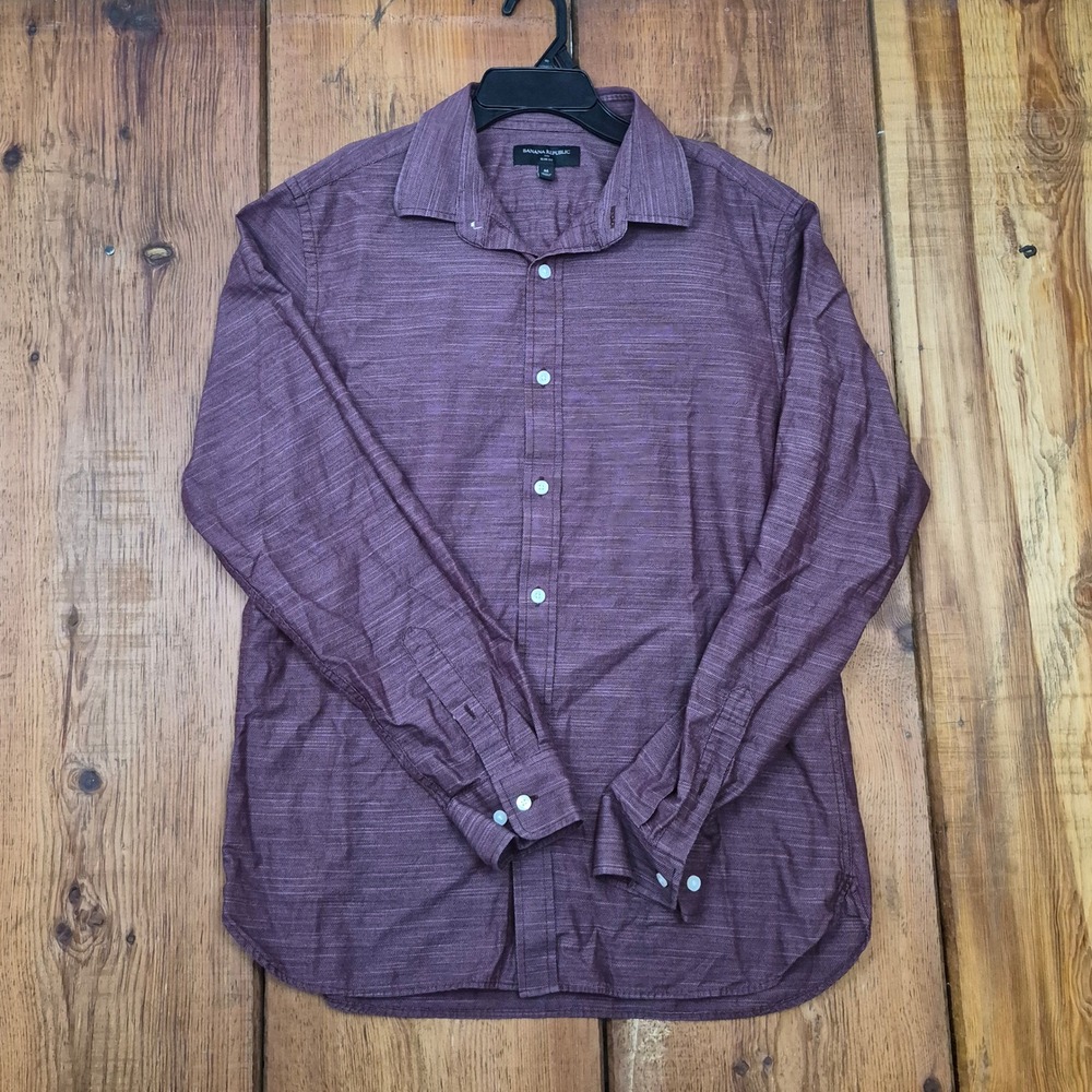 Banana Republic Mens Slim Fit Burgundy Slub Cotton Button Down Shirt M